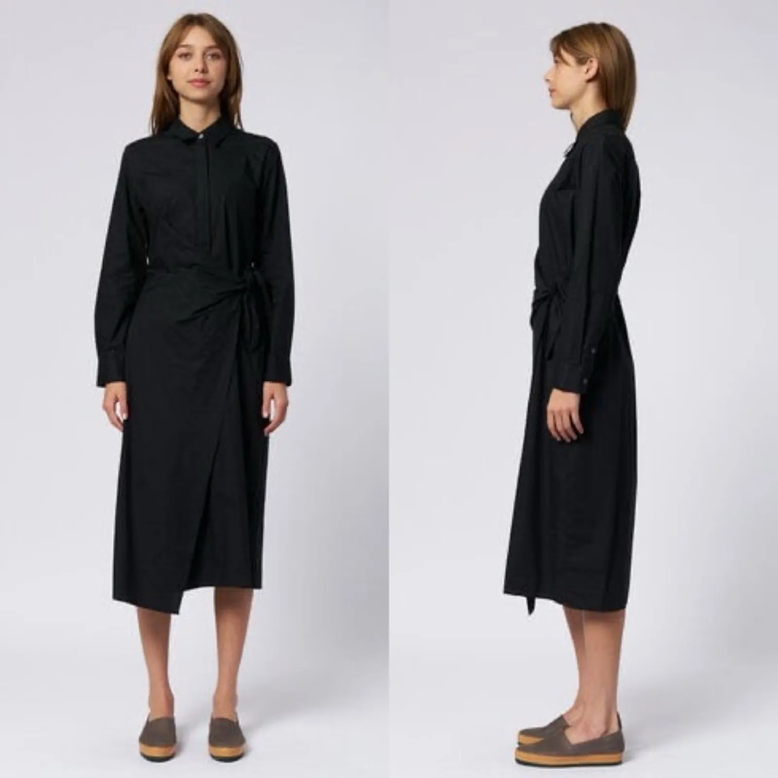 Xirena McCallister Poplin Cotton Wrap Midi Dress Whimsigoth Minimalist Black NEW Size XS - Image 11