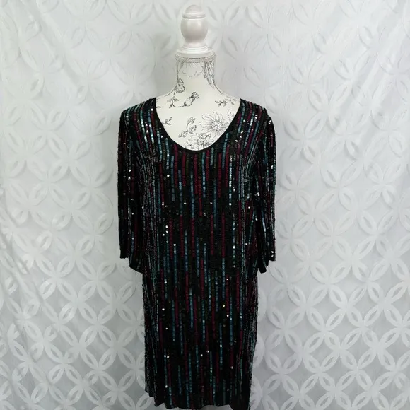 Velvet by Graham & Spencer Sequin‎ Striped Mini Dress Black Size M NWT Size M - Image 2