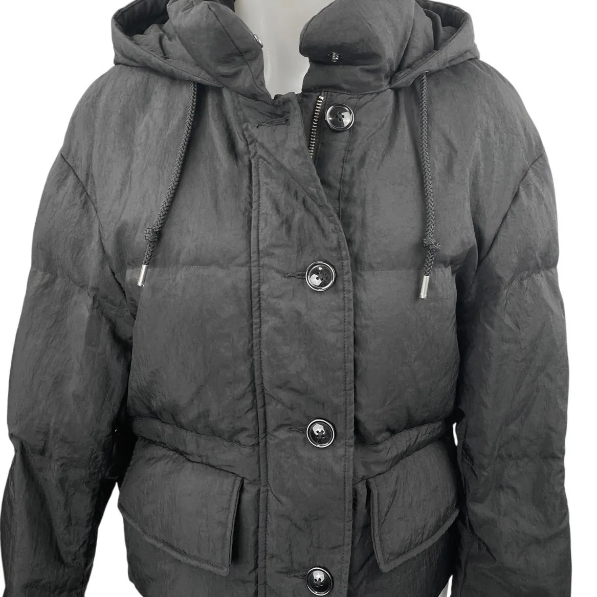 Uniqlo Women's Black Puffer Quilter Hoodie Hooded Full Zip Parka Jacket Size M - Image 3