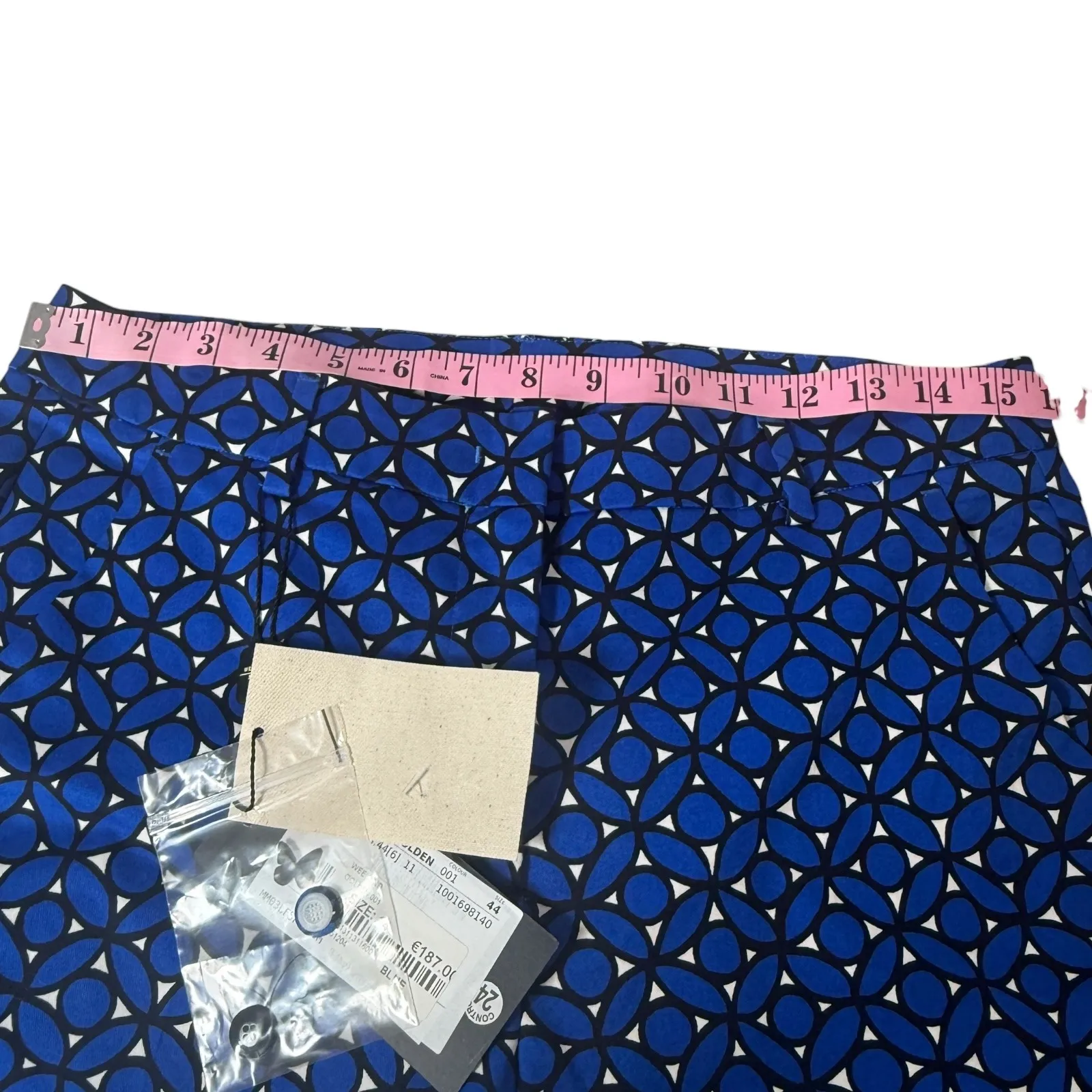 Weekend Max Mara Blue Geometric Cigarette Cropped Pants Size 32 US 10 Designer - Image 6