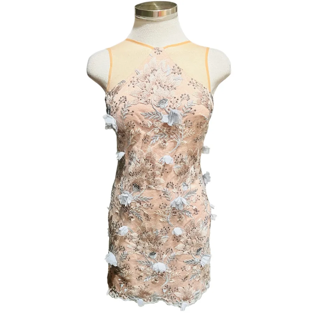Dress the Population Lena Pink Floral Lace Embellished Illusion Dress Size XS - Image 2
