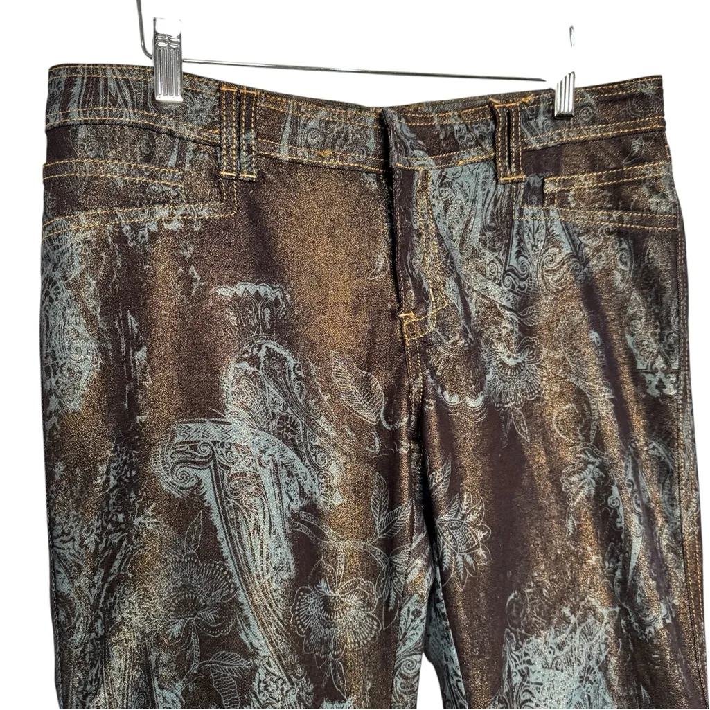 CACHE BROWN BLUE COATED FLARED JEANS SZ 10 - Image 4