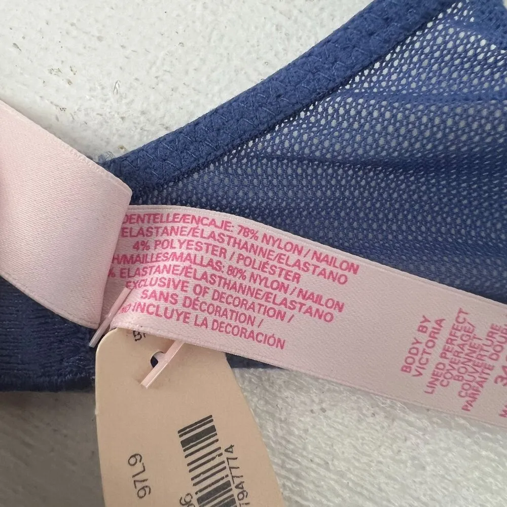 Victoria's Secret Body By Victoria Lined Perfect Coverage Womens 34C Blue Lace - Image 7