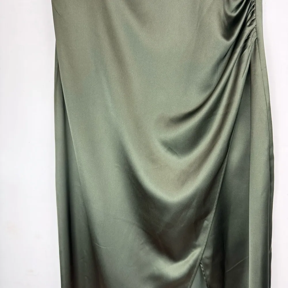 NWT Zara Green Satin Effect Midi Wrap Dress Sz Large Beaded Straps - Image 9