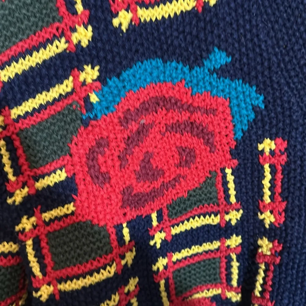 Vintage 1990s Black Chunky Knit Cardigan Square Large Floral Print Roses No Tags Blue Size undefined - Image 11