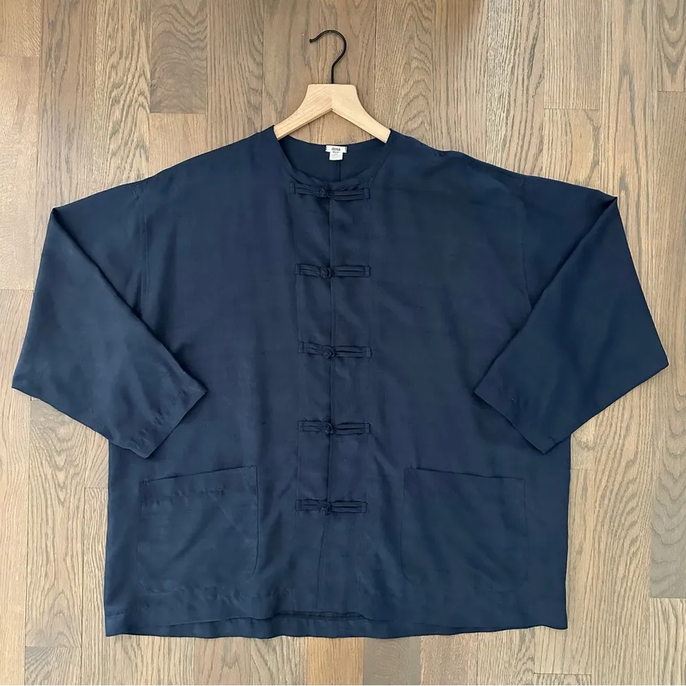 Dosa 100% Washed Silk Boxy Fit Long Sleeve Button Front Top in Navy Blue 2 / M Size M - Image 6