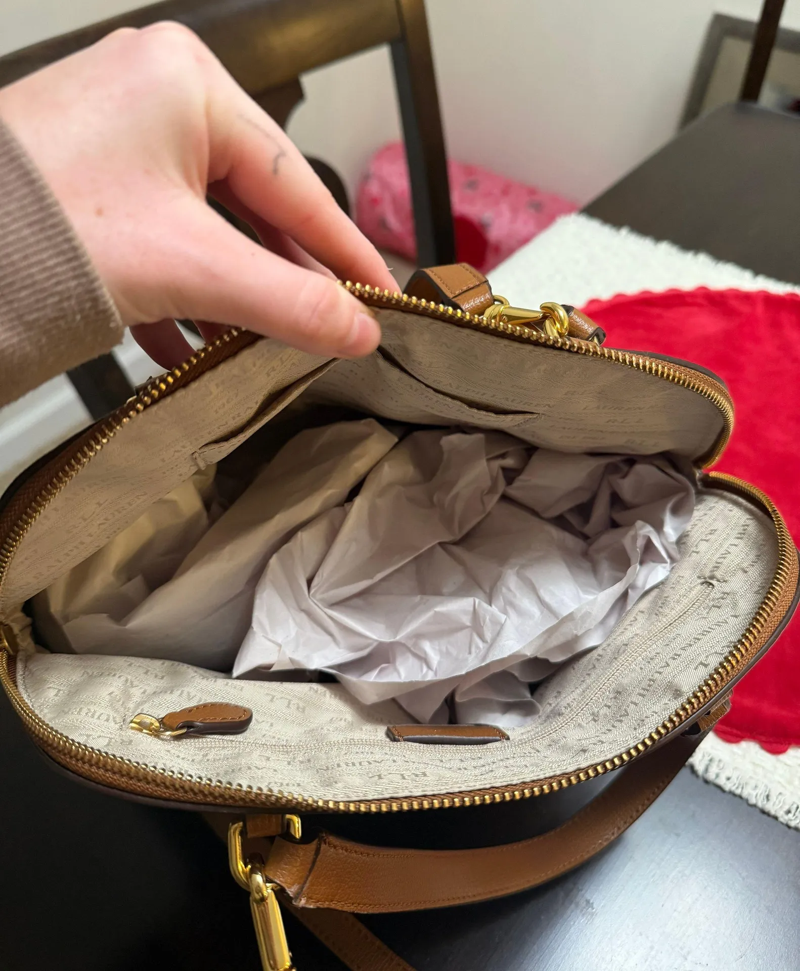 RLL Brown Leather Satchel Bag with Shoulder Strap - Image 5