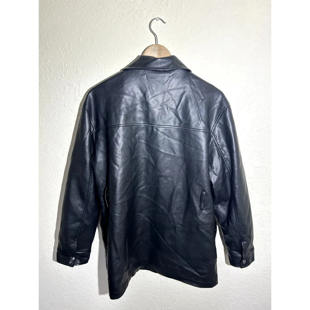 Rebecca Minkoff Black Faux Leather Coat‎ Size Large Missing Belt - Image 2