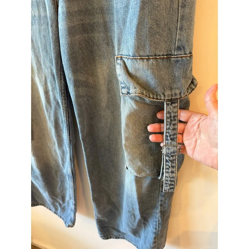 Song High Rise Cargo Jeans 100% Cotton Medium Wash Denim Women's Size 5/27 Blue - Image 3