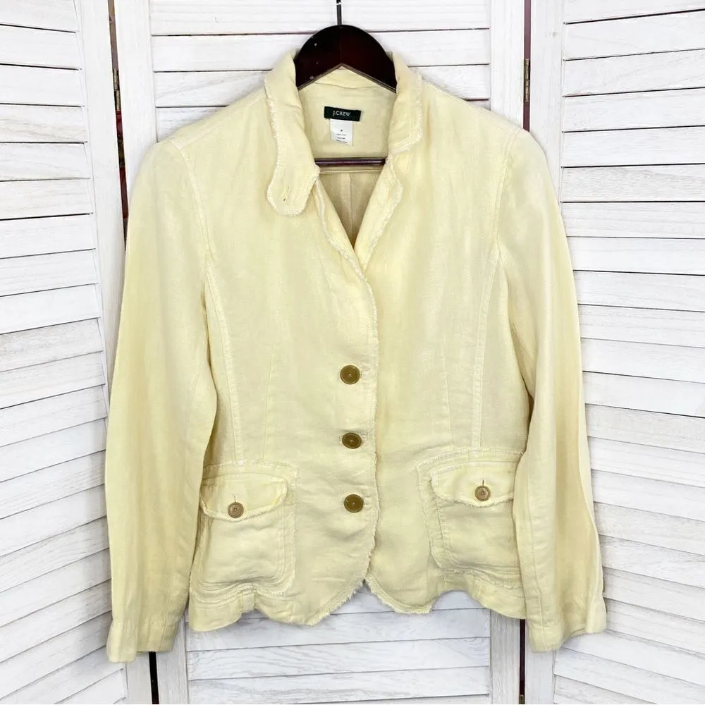 J. Crew Academy Washed Linen Blazer Jacket Yellow Medium - Image 7