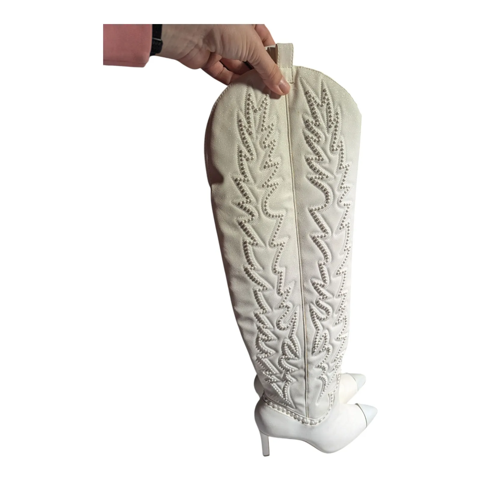 Gianni Bini Katerina White Over the Knee Pearl Bridal Stiletto Cowboy Boots 9.5 - Image 9