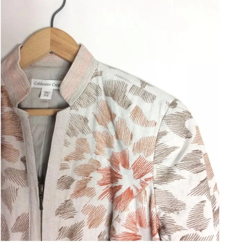 Coldwater Creek Linen Blazer Oatmeal Beige Orange Brown Jacket Petite Size 10 - Image 8