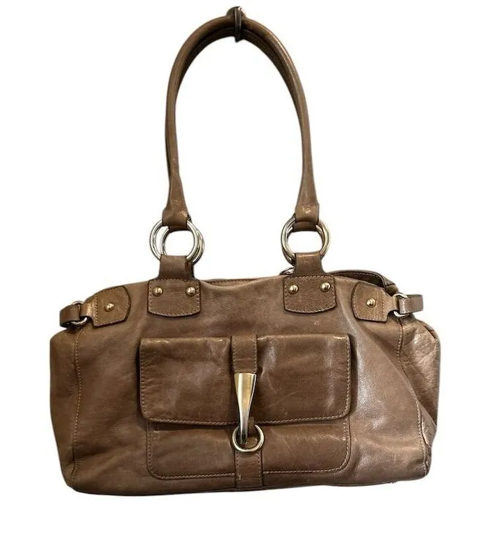 Barr + Barr Women's Brown Leather Shoulder Bag w/ Pockets & Quotes Lining - Image 1