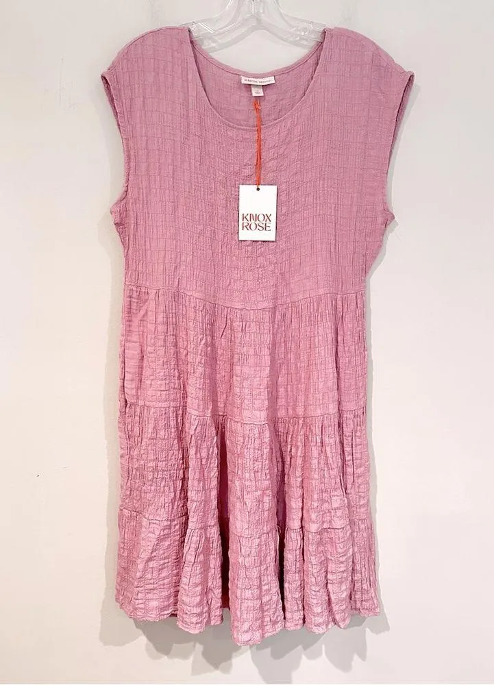 Knox Rose Cap Short Sleeve A-Line Tiered Gauze Mini Dress Women's Small Pink NWT - Image 2
