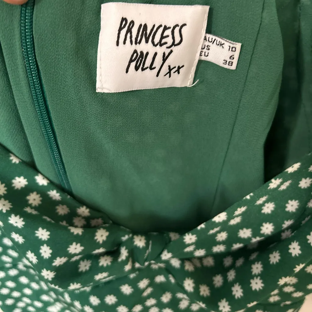 Princess Polly Freyah Ditsy Floral Knot Front Mini Dress Green Size 6 - Image 4
