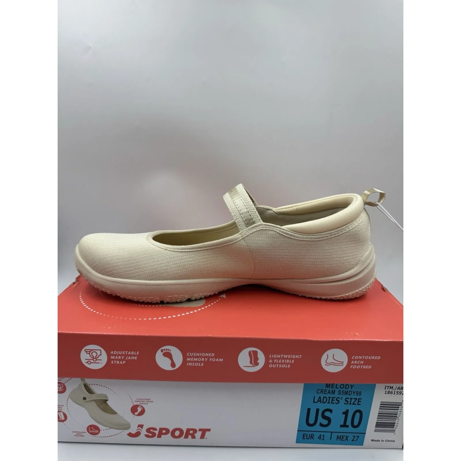 Jsport Womens Shoes Cream Mary Jane Memory Foam Contoured Arch Lightweight Sz 10 - Image 11