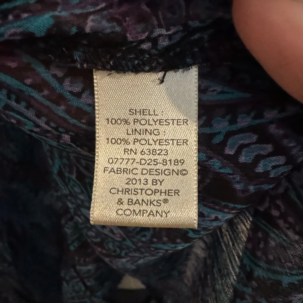 CJ Banks Christopher & Banks Semi Sheer Purple Blue Paisley Blouse Plus Size 3X - Image 8