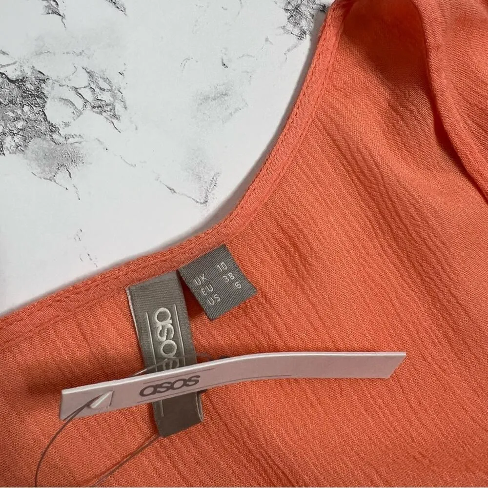 NWT ASOS Swim tie front slit bell sleeve cover up coral sz 6 - Image 6