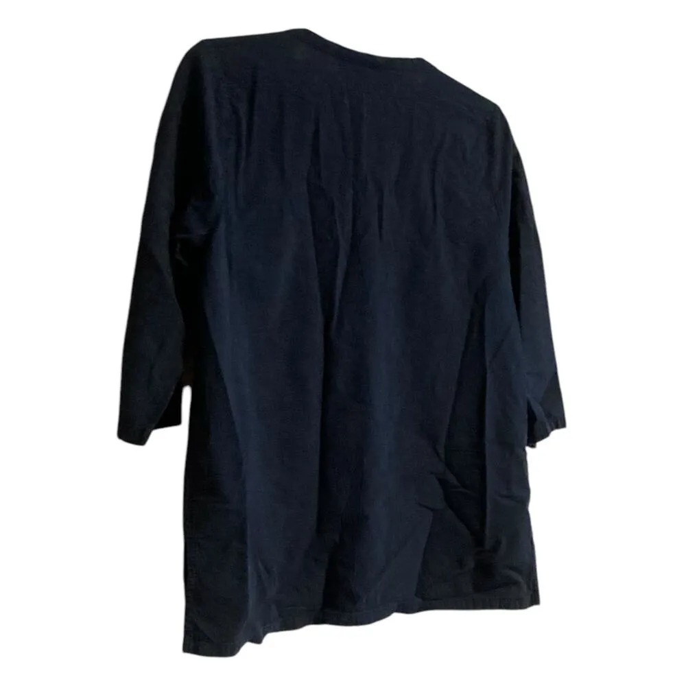 Vintage Navy Blue Cotton 3/4 Sleeve Loose Fit Boho Cottage Tunic Top Size Small - Image 14