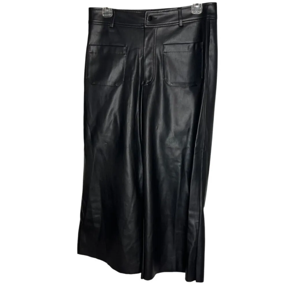 Mark Alan NY Women's M Cropped Black Faux Leather Pants Wide Leg‎ Elevated Basic Size M - Image 2