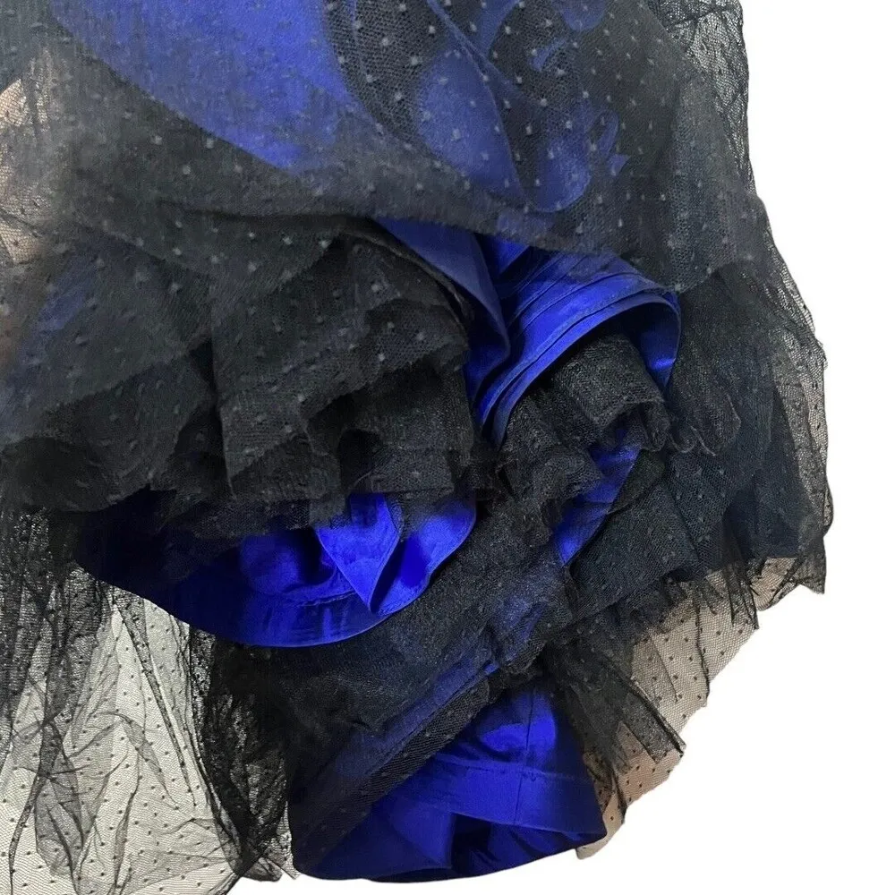 MONIQUE LHUILLER Trumpet Tiered Tulle Maxi Dress Gown Black Blue Women’s Size 8 - Image 5