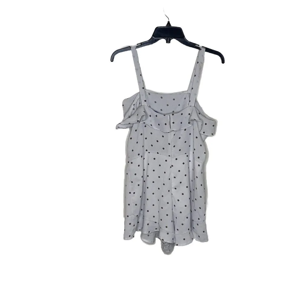 She + Sky Jumpsuit Romper Womens Large White Black Polka Dot Ruffle Strappy - Image 2