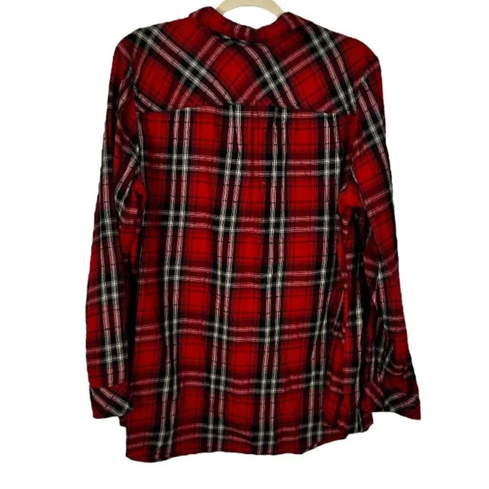 DRESSBARN Red Black White Plaid Button Up Top Size 2X - Image 2