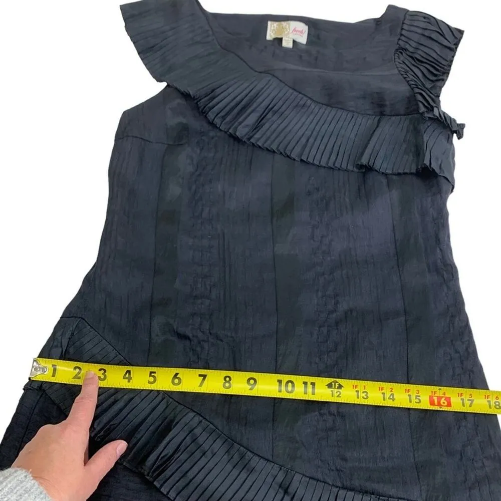 Frock! Tracy Reese | Size 6 | Linen Silk Asymmetrical Pleats Little Black Dress - Image 8