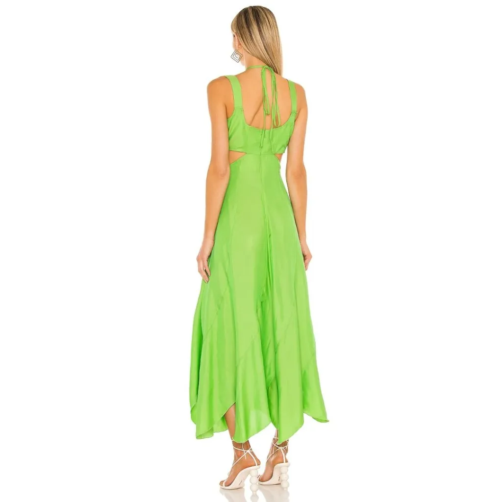 Cult Gaia Eileen Dress XS Green Silk Rayon Side Cutout Back Zip Revolve - Image 3