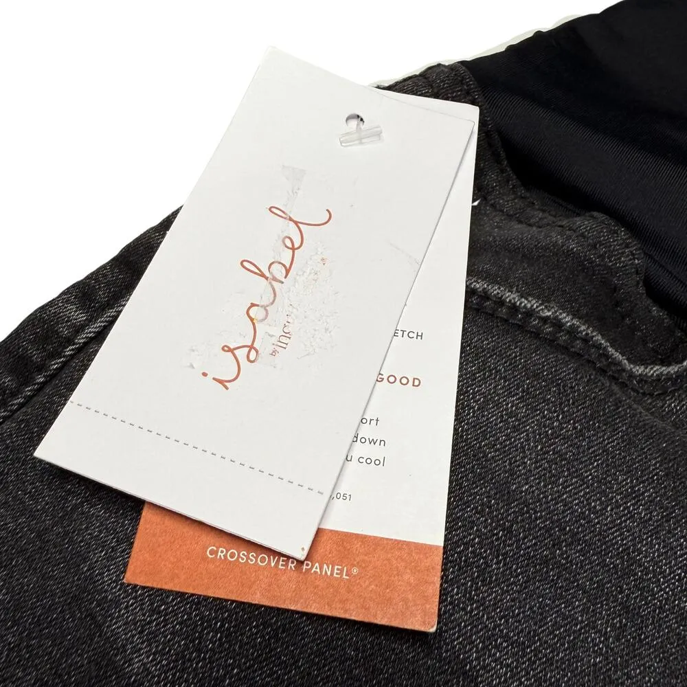 Isabel Maternity Crossover Panel Super Stretch Denim Jean Midi Shorts Sz 6 Black - Image 4