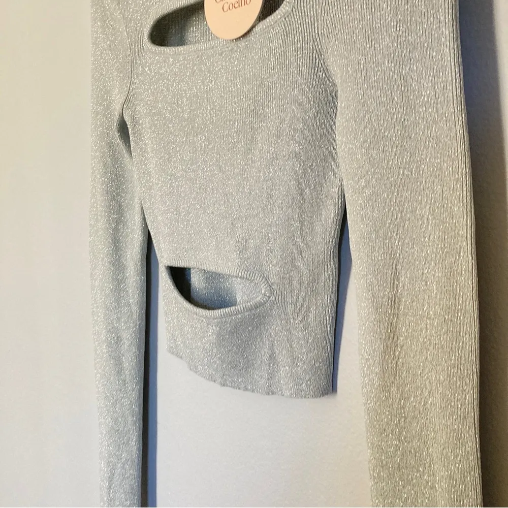 Camila Coelho  Kamari Cut Out Metallic Top Silver Holiday Party Festive Concert M - Image 8