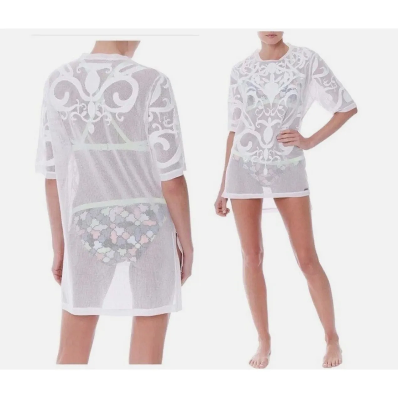 Sweaty Betty Tilia Floral Embroidered Swim Cover Up Tunic in White Medium - Image 2