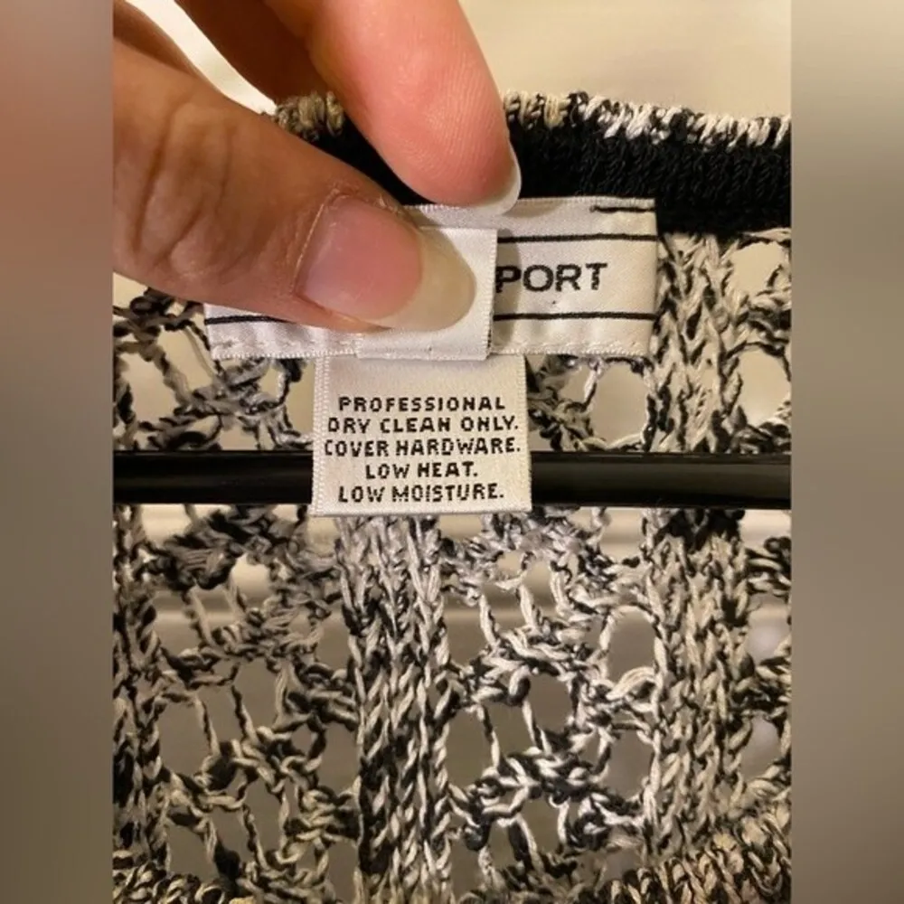 ST. JOHN SPORT Keyhole Front 3/4 Sleeve Open Knit Sweater Gray Sz Medium - Image 3