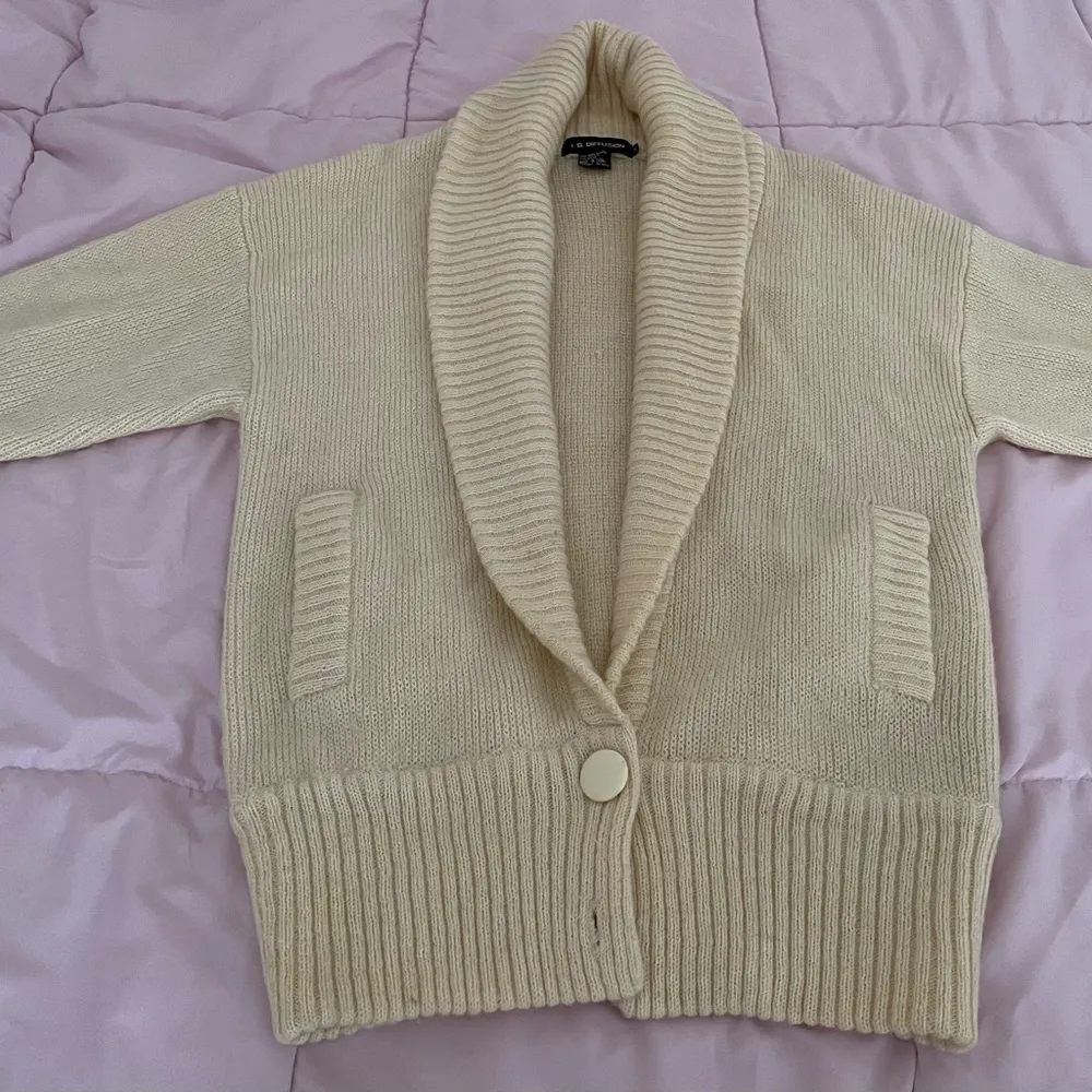 I.B. Diffusion cream wool mohair blend oversized chunky shawl collar cardigan S - Image 15