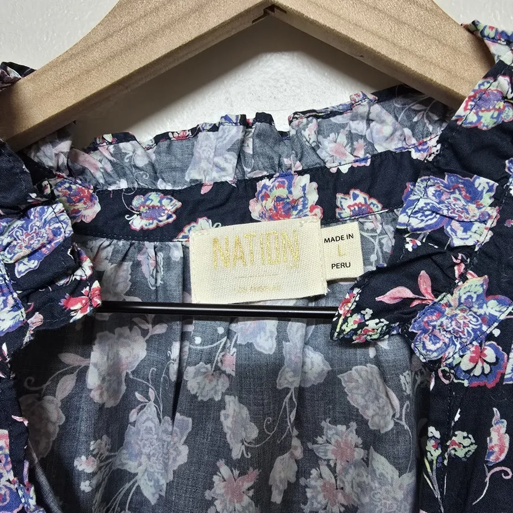 NATION LTD Pima Cotton Rosanna Floral Print Puff Sleeve Blouse in Midsummer Sz L - Image 6