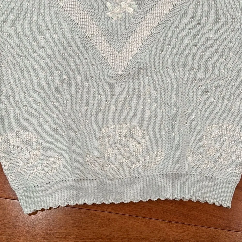 Isle Of Cotton Vintage Embroidered Short Sleeve Sweater size XL Green - Image 10