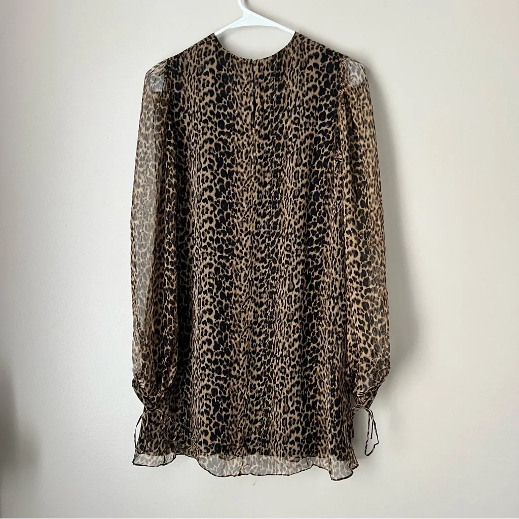 YSL Saint Laurent Women’s 100% Silk Animal Print Long Sleeve Sheer Dress Small - Image 11