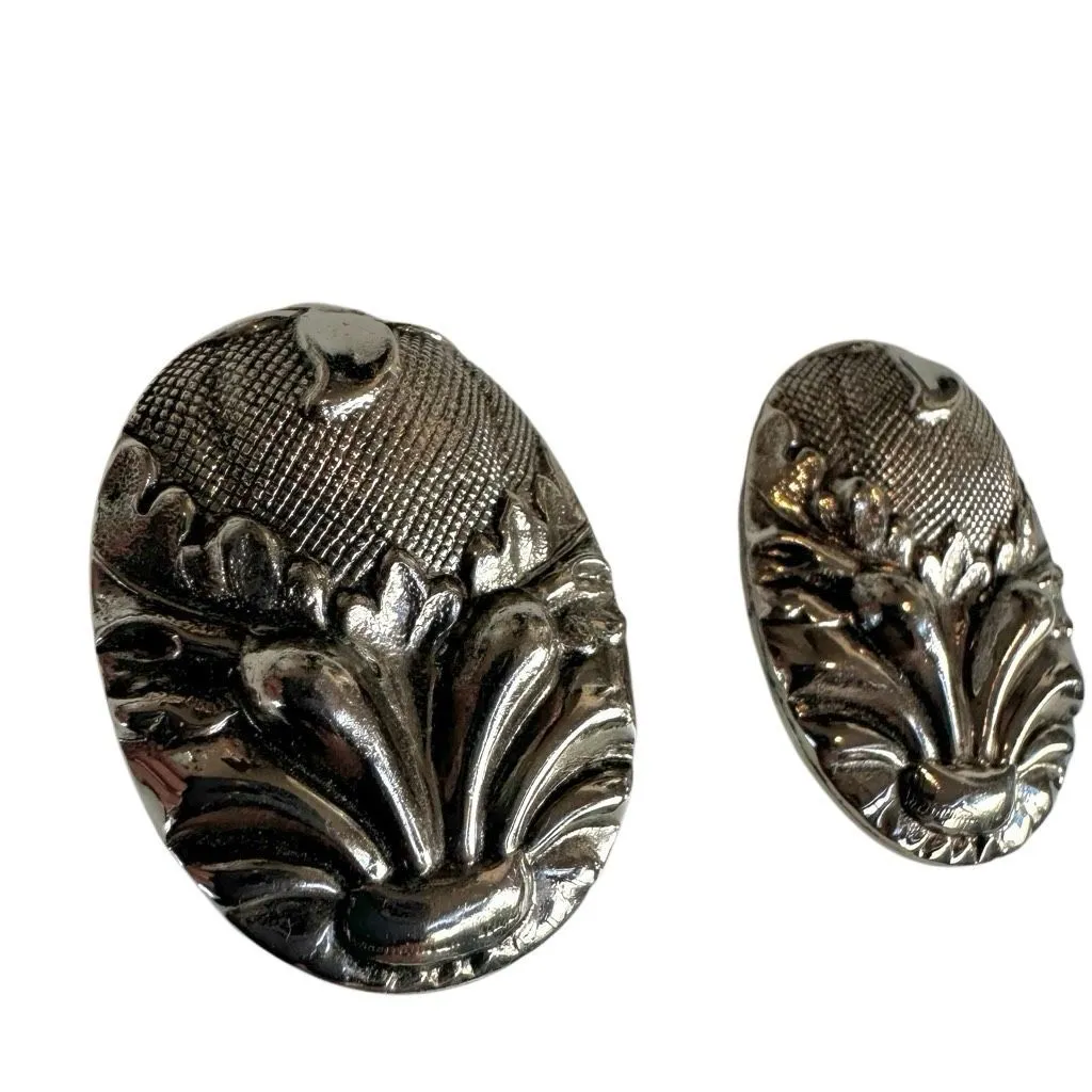 Vintage Whiting & Davis Silver-Tone Oval Statement Clip-On Earrings - Image 5