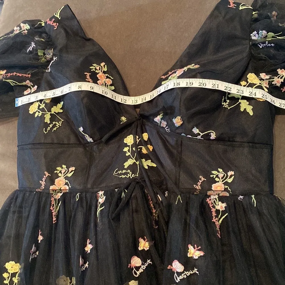 Women’s Black Dress Puffy Sleeves Flowers & Butterflies Prom Party Size 24W NWOT - Image 10