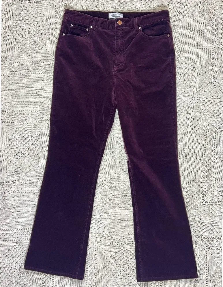 & OTHER STORIES Women’s Corduroy High Rise Crop Flare Pants Red Cranberry Sz 10 - Image 4