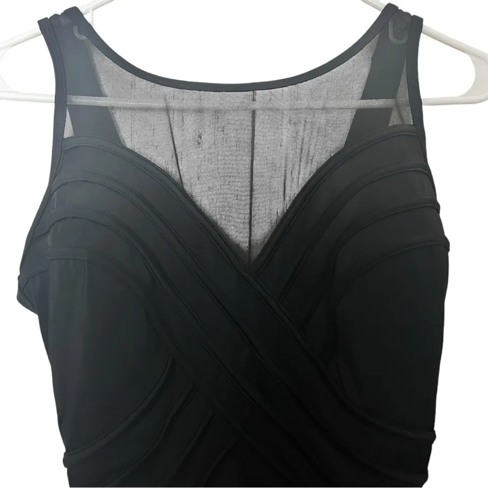 St John's Bay Black One Piece See Through & Pleated Stitch Design Swimsuit Sz 12 - Image 2