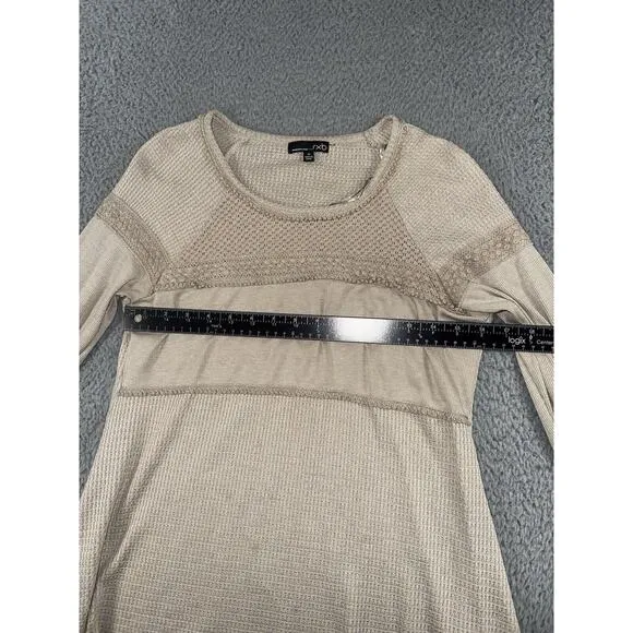 Babydoll Waffle Knit Shirt Women‎ Medium Cottagecore Peasant Fairy Lagenlook Top Tan - Image 4