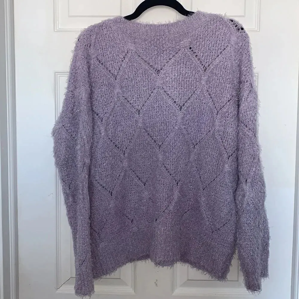 Design Lab Purple Lilac Fuzzy Sweater Size L Size L - Image 2