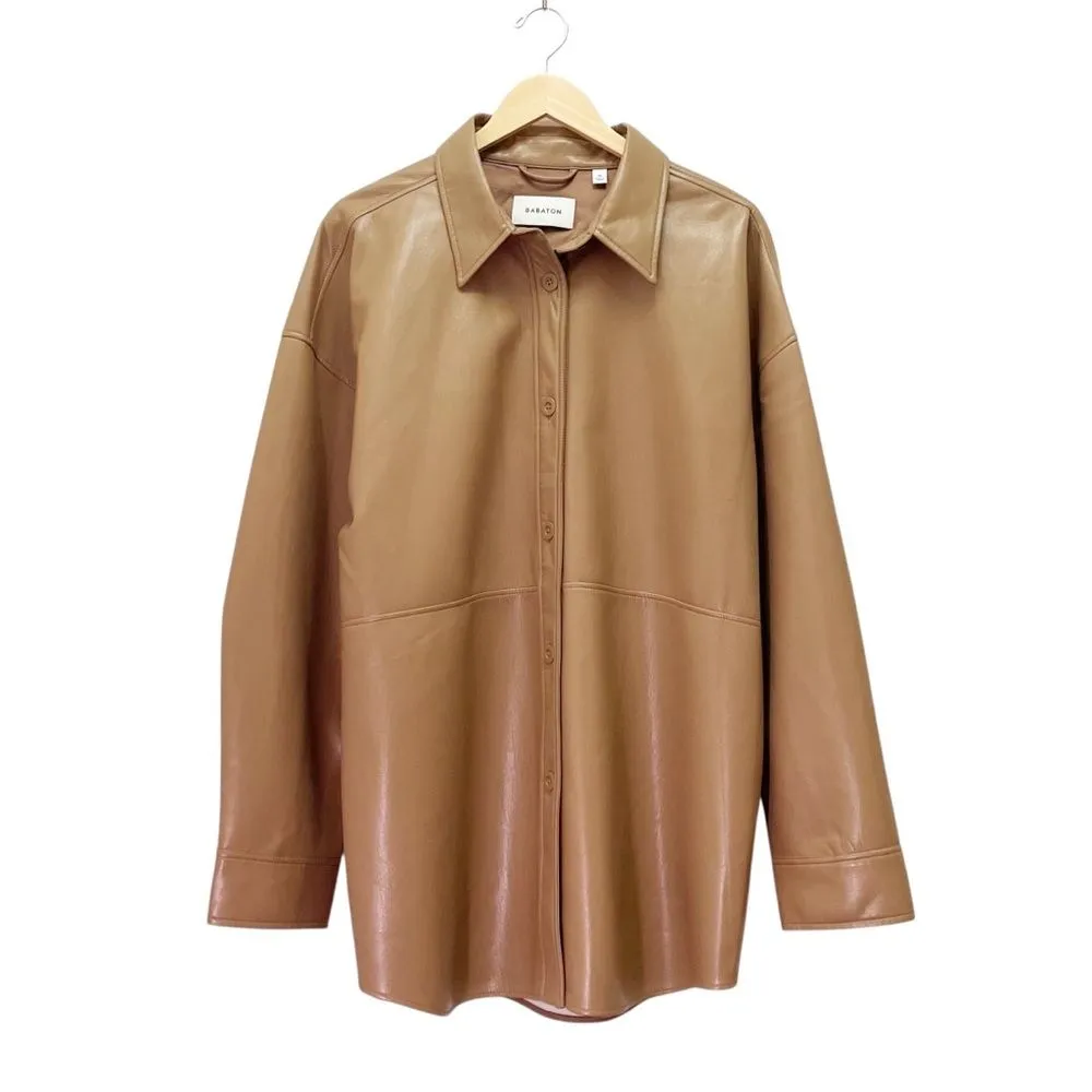 Babaton Pelli Shirt Jacket Sz XL Constant Caramel Faux Leather Oversized Shacket - Image 4