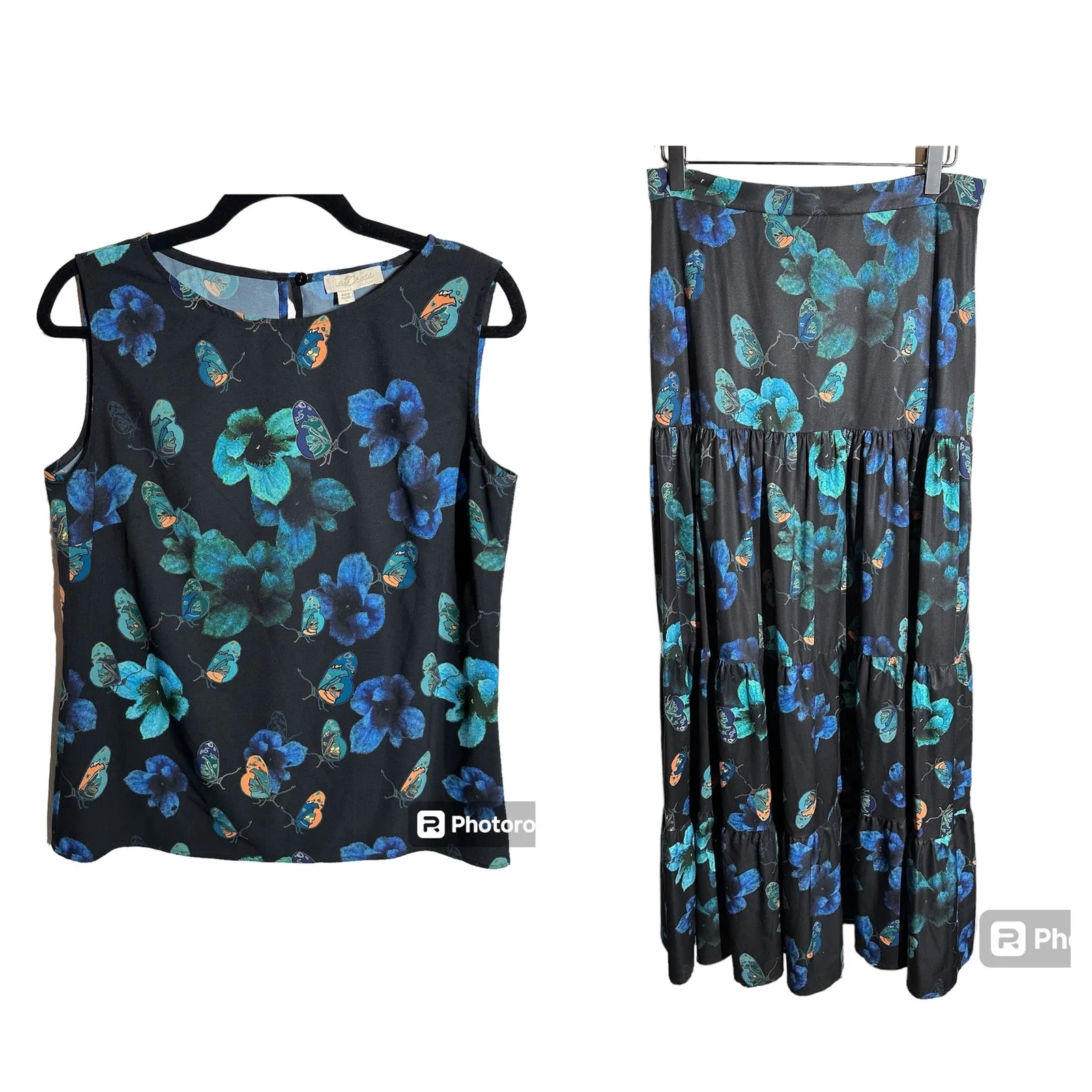 LaDress by Simone Women's Butterfly Black Blue Matching Set Size Small Floral - Image 2