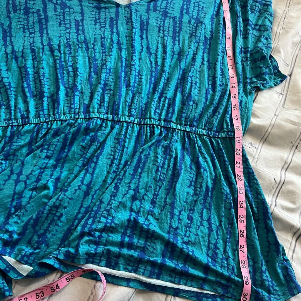 Lane Bryant Teal Aqua Tie-Dye V-Neck Empire Waist Tunic Top Women’s 22/24 Blouse - Image 12