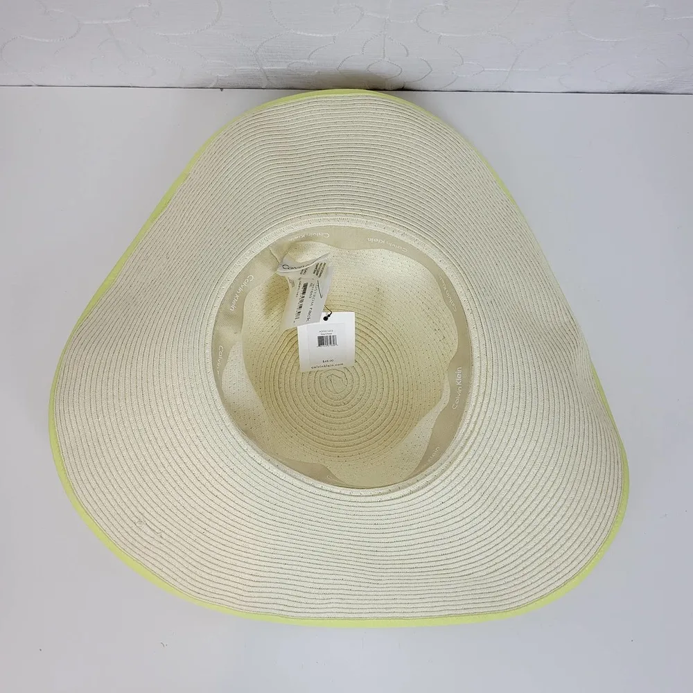 Calvin Klein Womens Straw Hat Large Tan Sun Green Trim & Buckle Panama NWT - Image 29