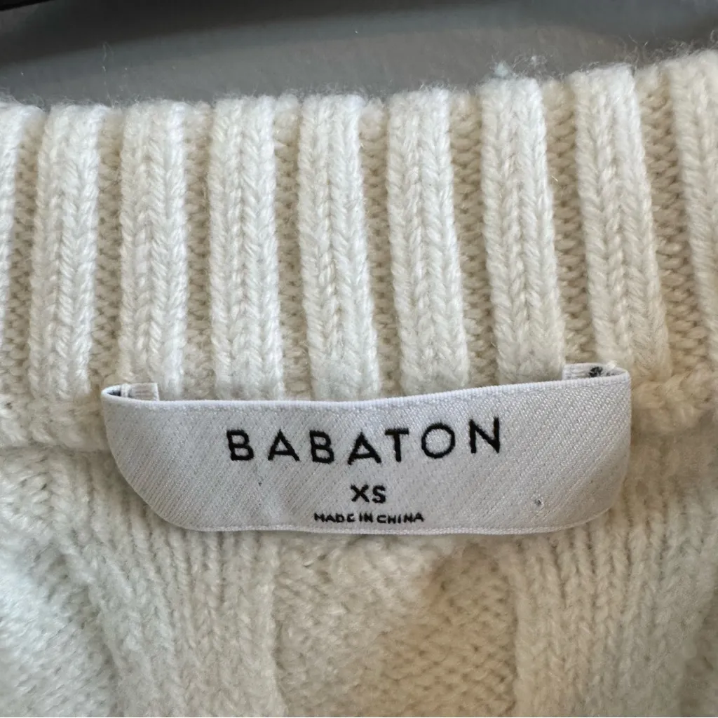 Aritzia Babaton Wool Cable Knit Cropped Cream Sweater - Image 3