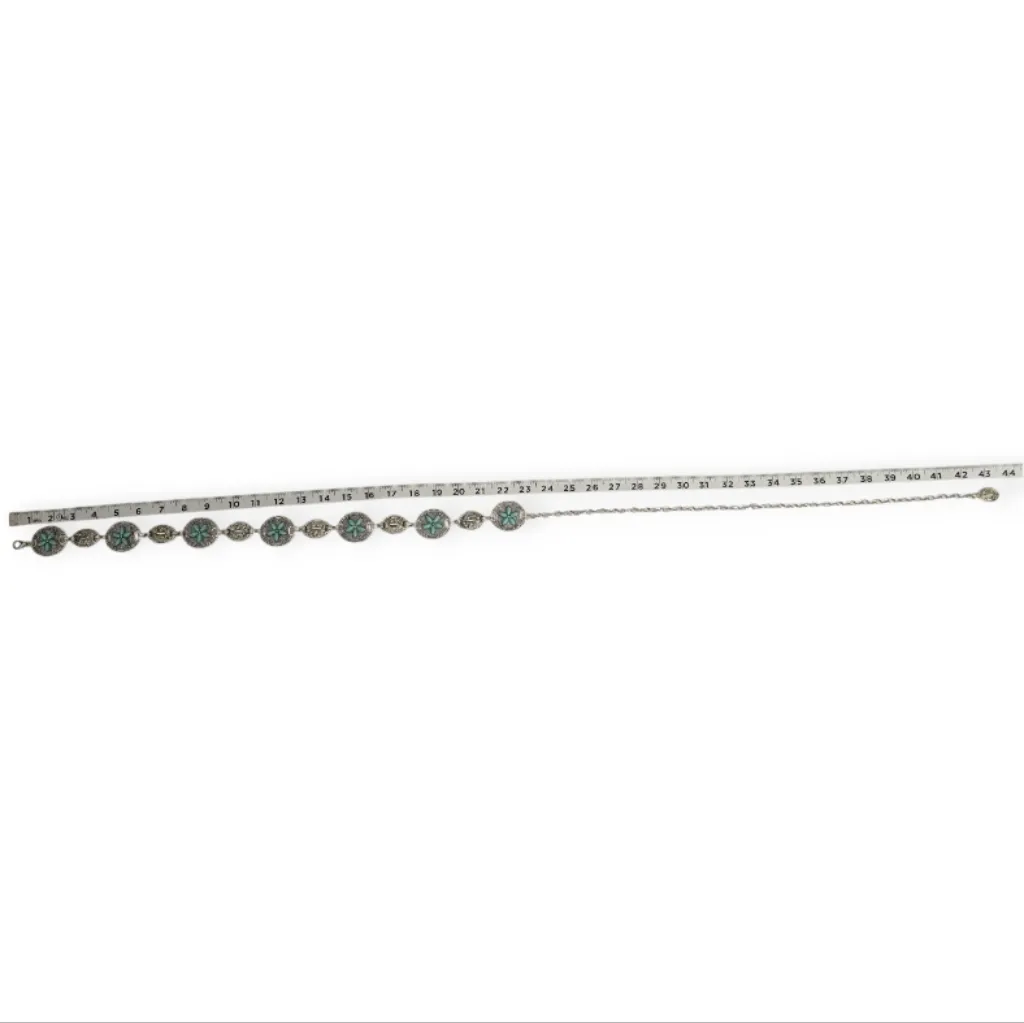 Turquoise Silver Color Vintage Carved‎ Flower Style, Waist Chain Belt - Image 8