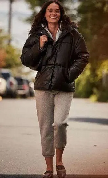 Avec Les Filles Faux-Leather Puffer Jacket Coat Size Small Olive Green Snap Clos - Image 1